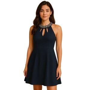Betsy & Adam Navy Cocktail Dress with Jeweled Neckline -  Size 2